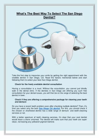 What’s The Best Way To Select The San Diego Dentist?