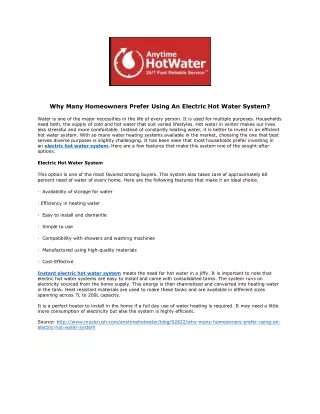 Why Many Homeowners Prefer Using An Electric Hot Water System