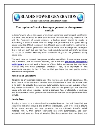 the top benefits of a having a generator