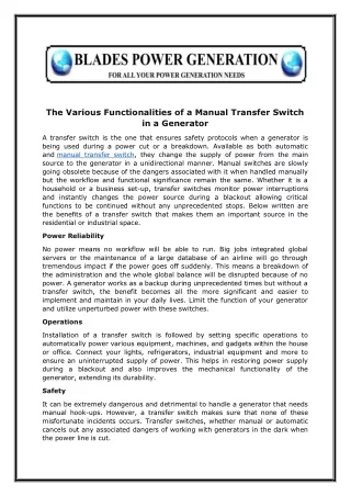 the various functionalities of a manual transfer