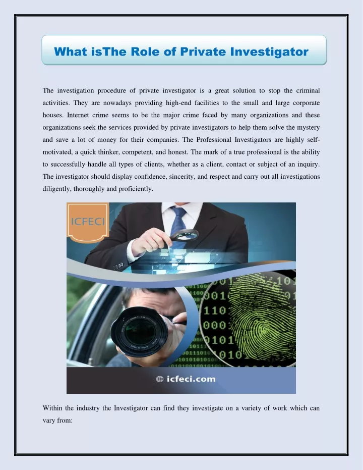 what isthe role of private investigator