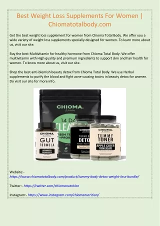 Best Weight Loss Supplements For Women | Chiomatotalbody.com
