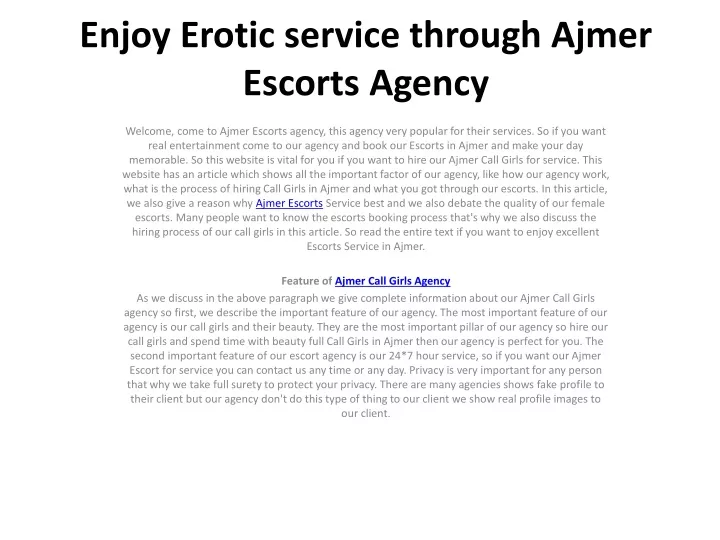 enjoy erotic service through ajmer escorts agency