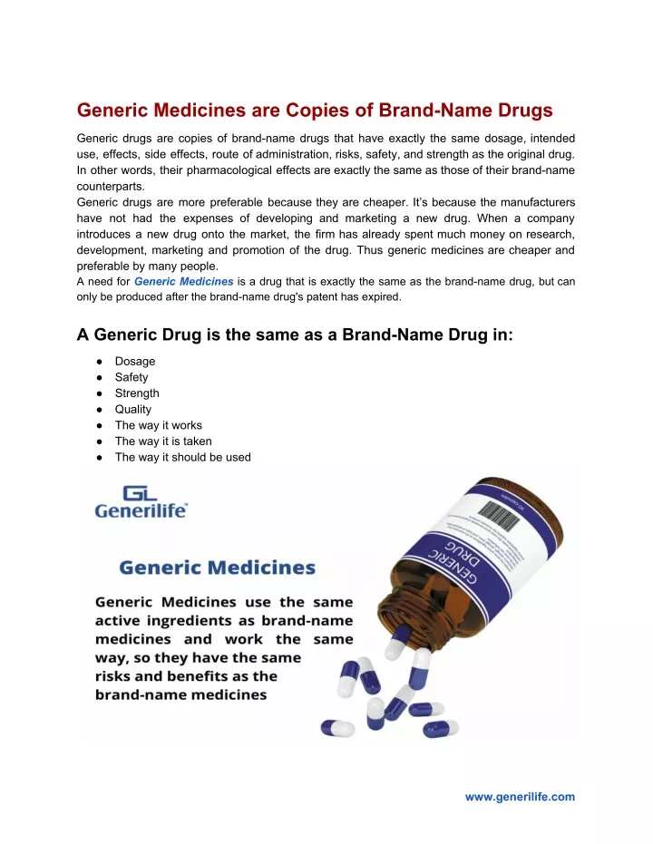 generic medicines are copies of brand name drugs