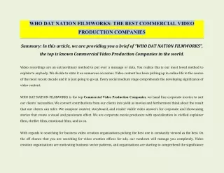WHO DAT NATION FILMWORKS: THE BEST COMMERCIAL VIDEO PRODUCTION COMPANIES