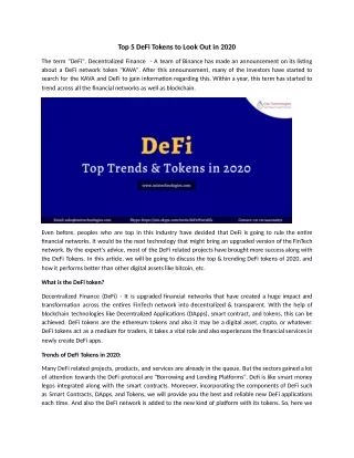 Top 5 DeFi Tokens & Trends in 2020