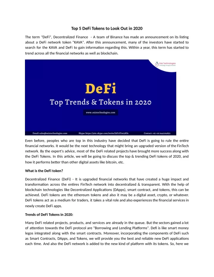 top 5 defi tokens to look out in 2020