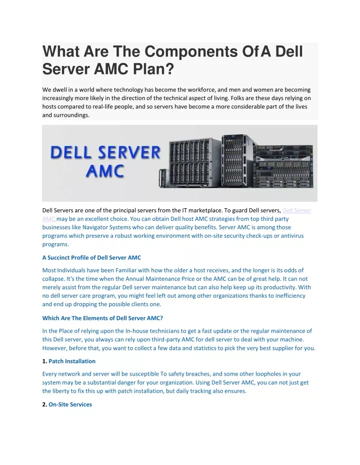 what are the components of a dell server amc plan