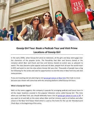 Gossip Girl Tour: Book a Pedicab Tour and Visit Prime Locations of Gossip Girl