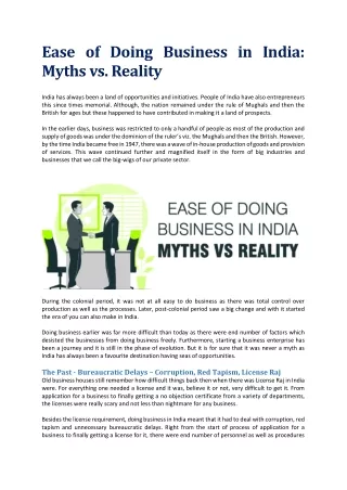 Ease of Doing Business in India: Myths Vs Reality