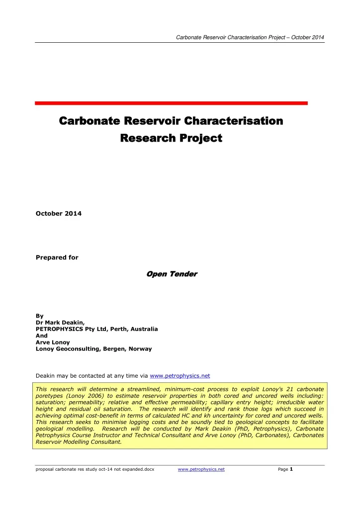 carbonate reservoir characterisation project