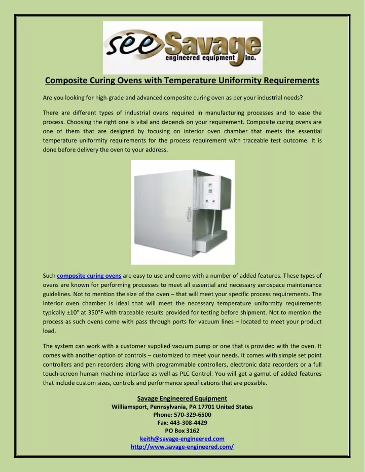 composite curing ovens with temperature