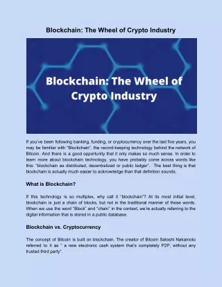 Blockchain: The Wheel of Crypto Industry