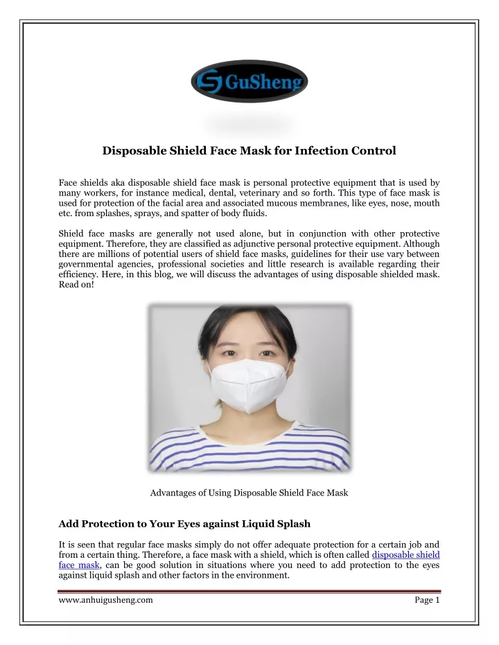 disposable shield face mask for infection control