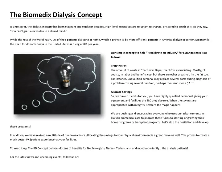 the biomedix dialysis concept