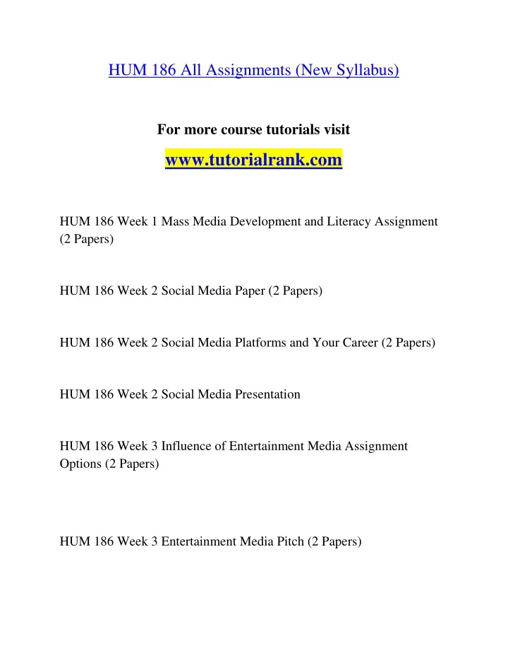 hum 186 all assignments new syllabus