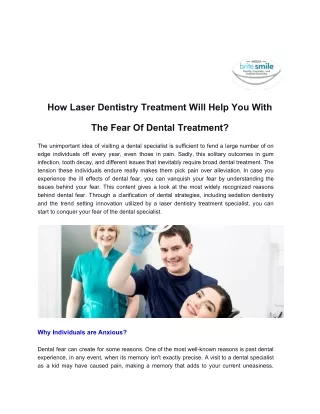 How Laser Dentistry Treatment Will Help You With The Fear Of Dental Treatment?