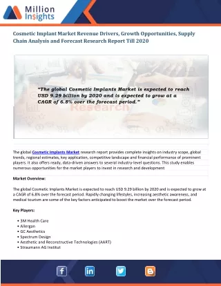 cosmetic implant market revenue drivers growth