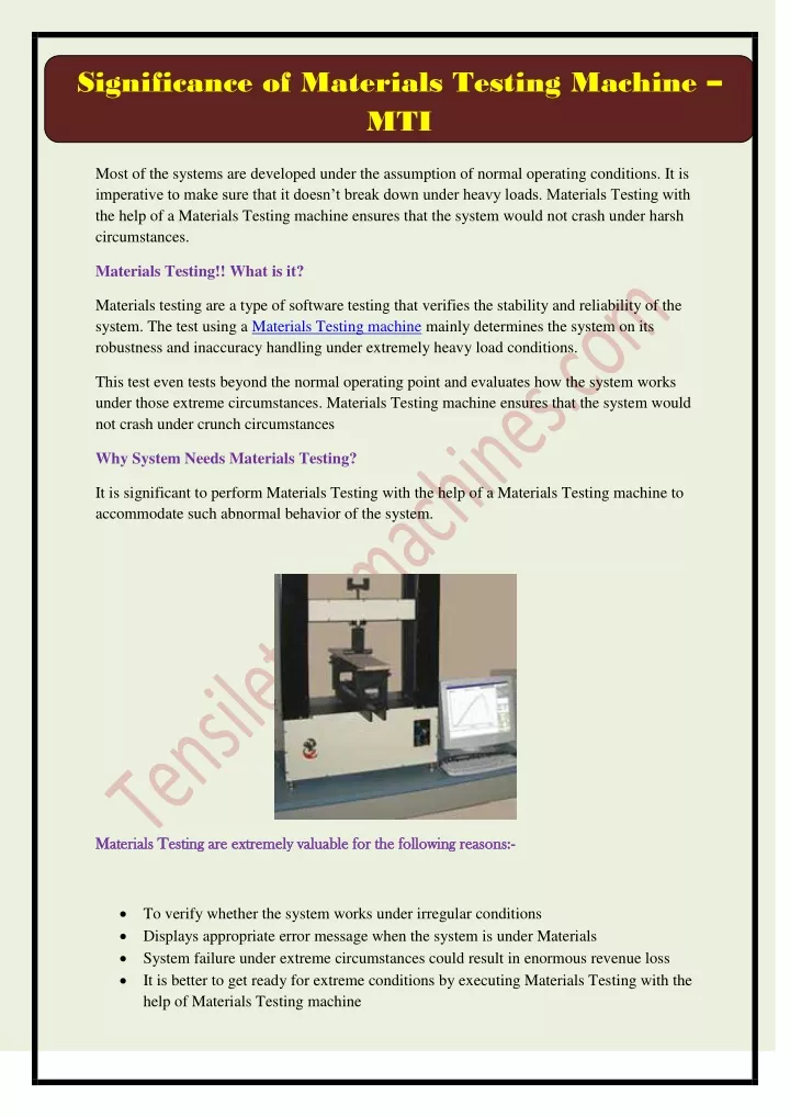 significance of materials testing machine mti