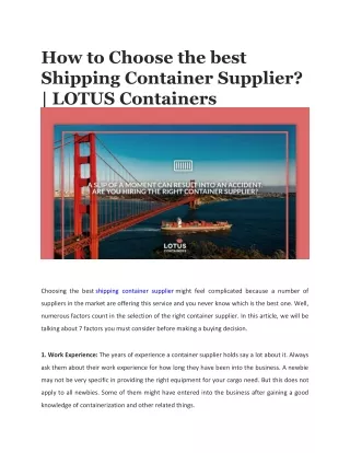 How to Choose the best Shipping Container Supplier | LOTUS Containers