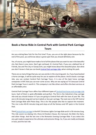 Book a Horse Ride in Central Park with Central Park Carriage Tours