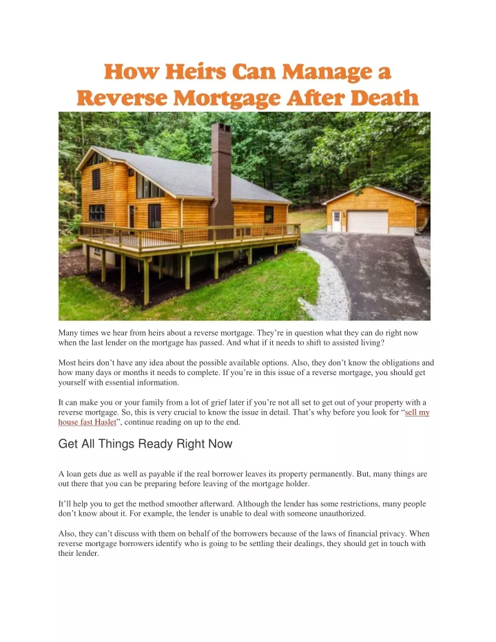 how heirs can manage a reverse mortgage after