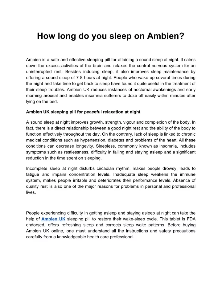 how long do you sleep on ambien
