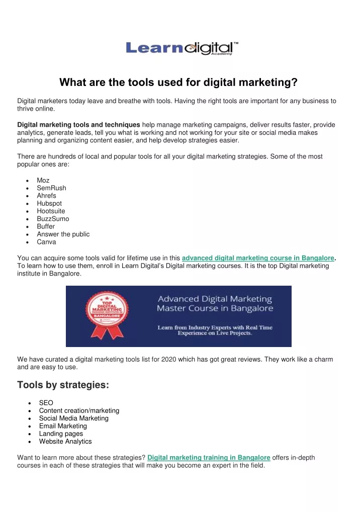 what are the tools used for digital marketing