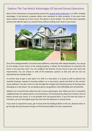 explore the top notch advantages of second storey