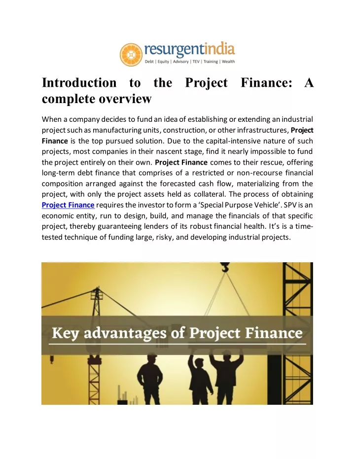 introduction to the project finance a complete