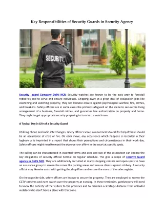 Key Responsibilities of Security Guards in Security Agency