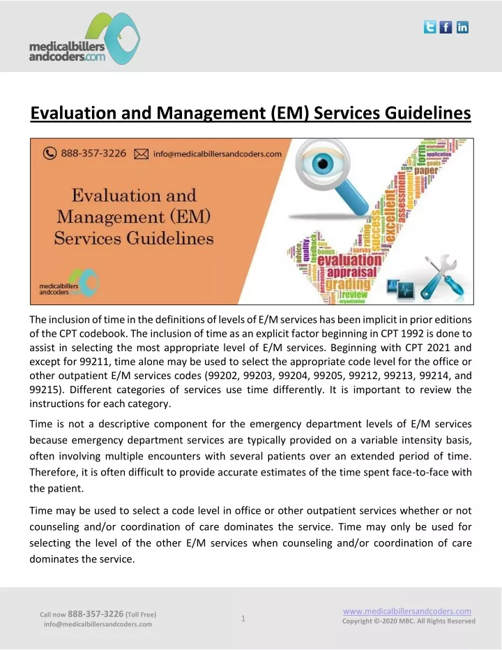 evaluation and management em services guidelines