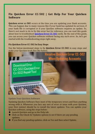 Fix Quicken Error CC-502 | Get Help For Your Quicken Software