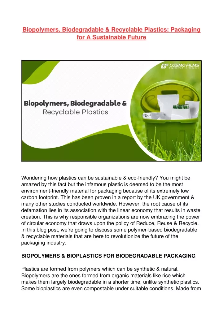 biopolymers biodegradable recyclable plastics
