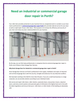 Need an industrial or commercial garage door repair in Perth?