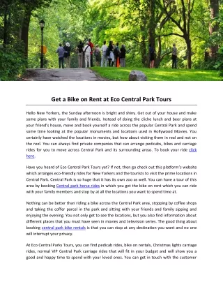 Get a Bike on Rent at Eco Central Park Tours