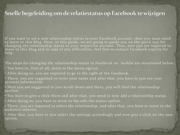 snelle begeleiding om de relatiestatus op facebook te wijzigen
