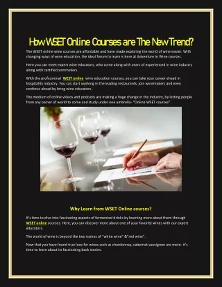 How WSET Online Courses are The New Trend?