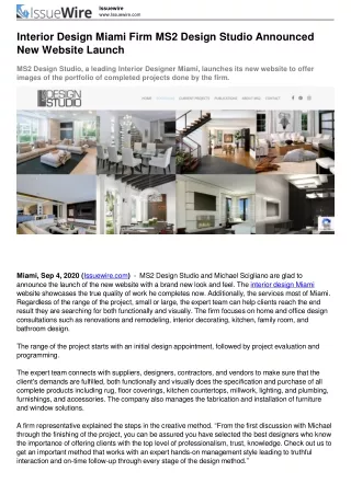 Interior Design Miami Firm Announced New Website Launch [Press Release]