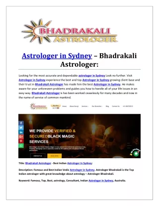 Astrologer in Sydney – Bhadrakali Astrologer: