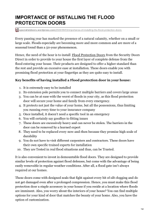 importance of installing the flood protection