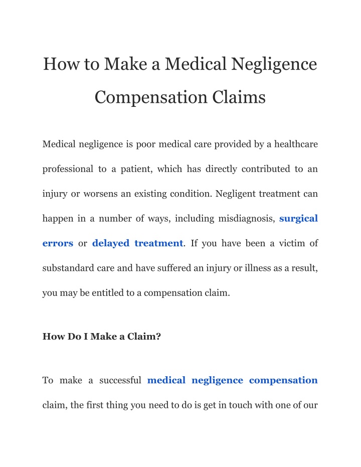 how to make a medical negligence