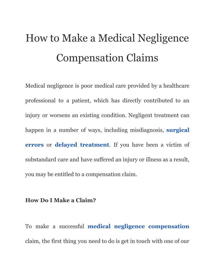 Ppt How To Make A Medical Negligence Compensation Claims Powerpoint Presentation Id10080501 