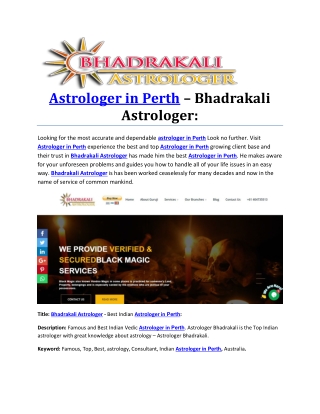 Astrologer in Perth – Bhadrakali Astrologer: