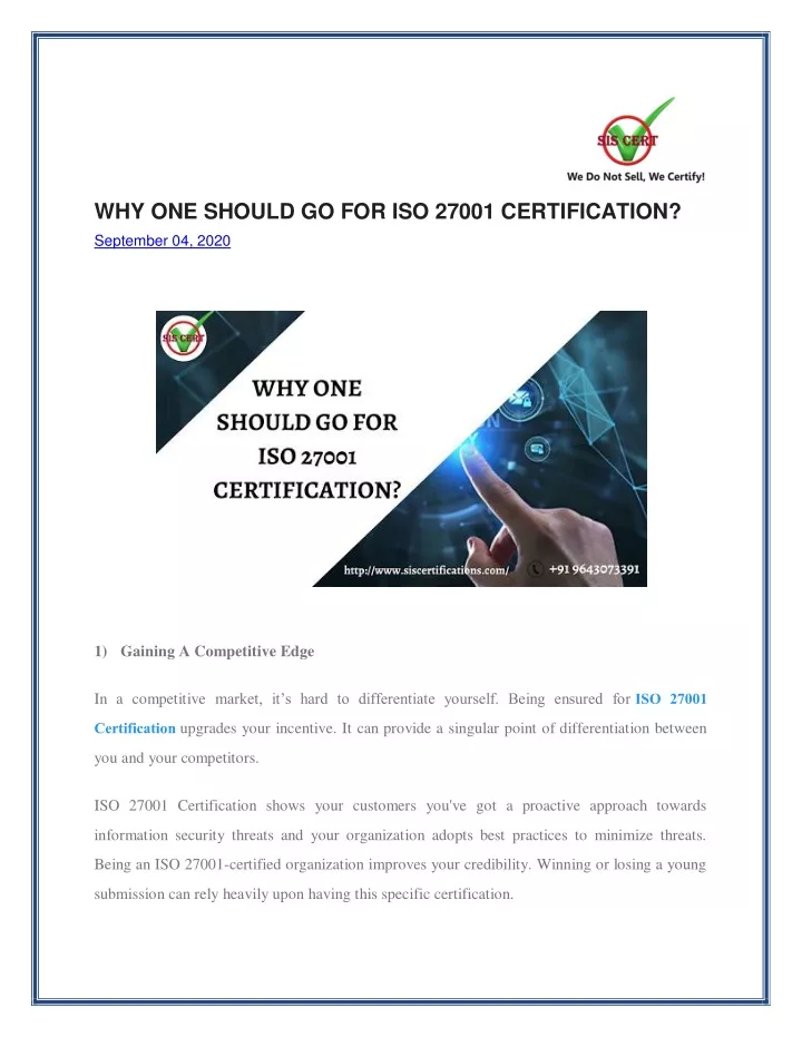 why one should go for iso 27001 certification