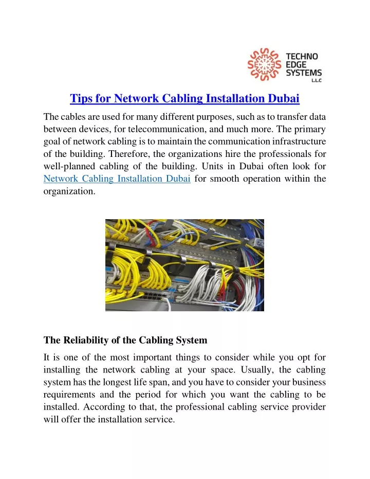 tips for network cabling installation dubai