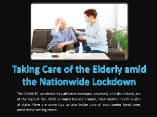 Taking Care of the Elderly amid the Nationwide Lockdown