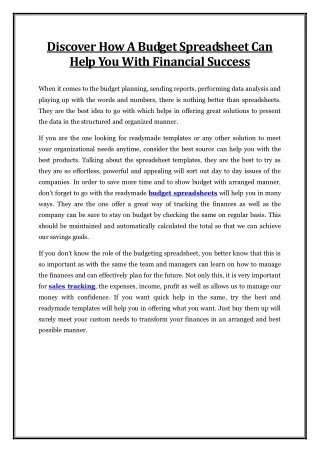 discover how a budget spreadsheet can help