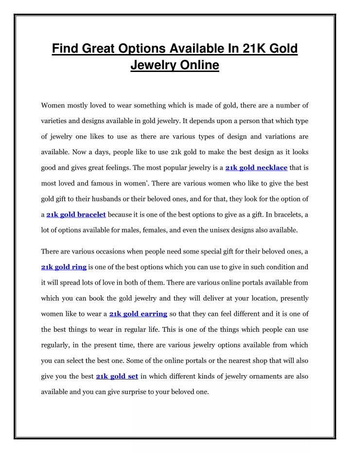 find great options available in 21k gold jewelry