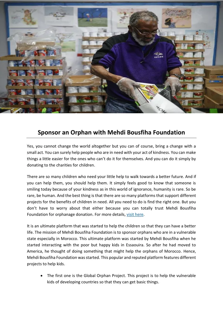sponsor an orphan with mehdi bousfiha foundation